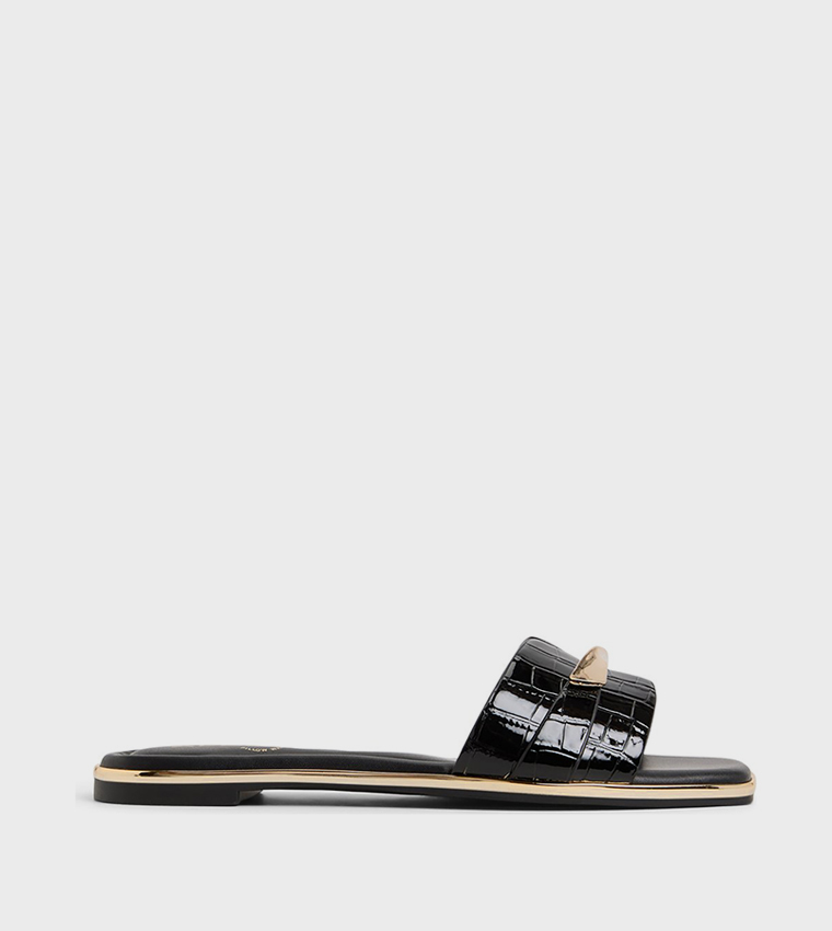 DARLINA Croc Textured Flat Sandals