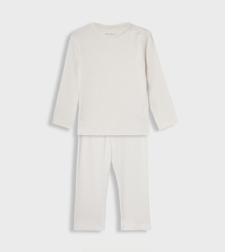 Ribbed Long Sleeves Pyjama Set