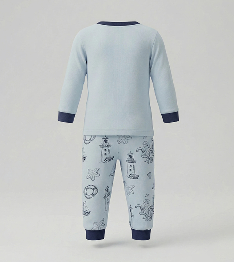 طقم بيجاما بقبة مستديرة بطبعة