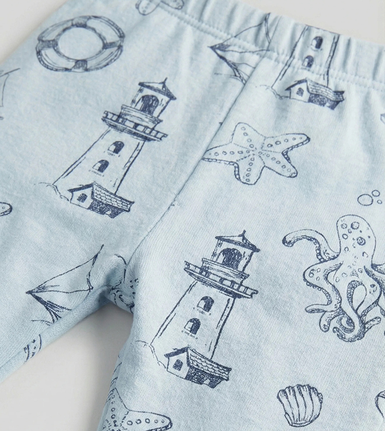 طقم بيجاما بقبة مستديرة بطبعة