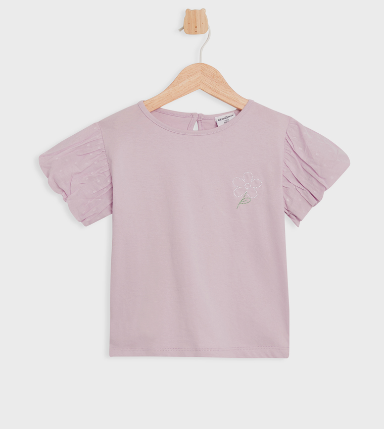 Embroidered Ruched Sleeves Top
