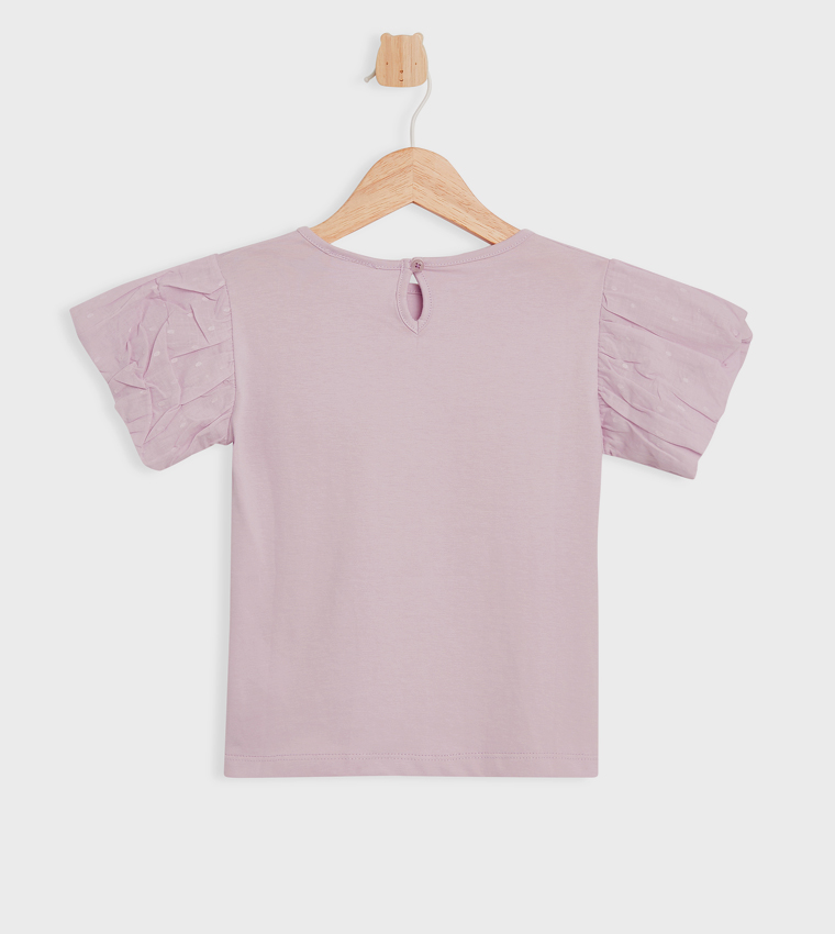 Embroidered Ruched Sleeves Top
