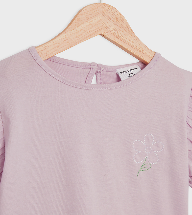 Embroidered Ruched Sleeves Top