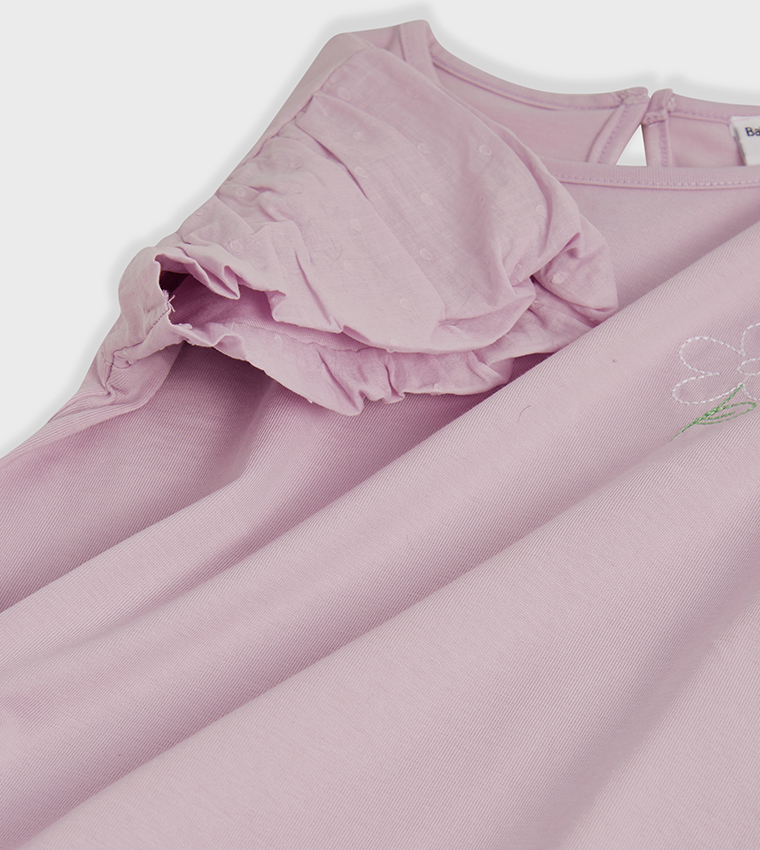 Embroidered Ruched Sleeves Top