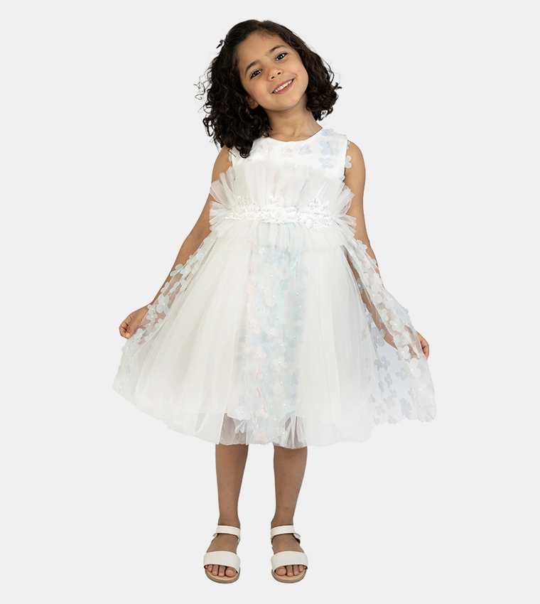 Floral and Pearl Detail Fit and Flare Dress