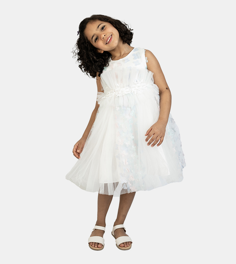 Floral and Pearl Detail Fit and Flare Dress