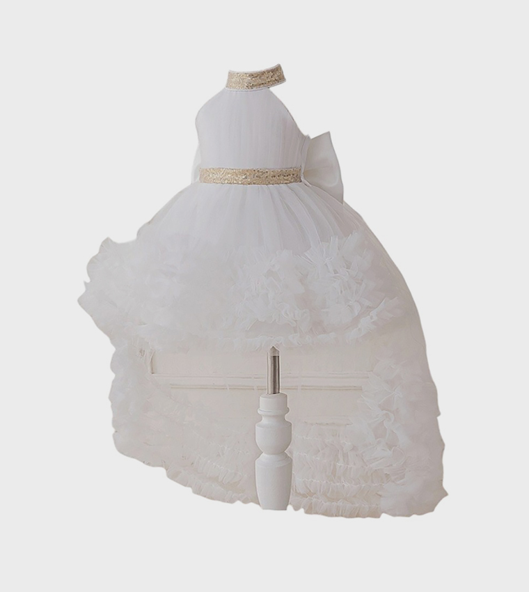 Little Swan Ruffle Detail Layered Dress