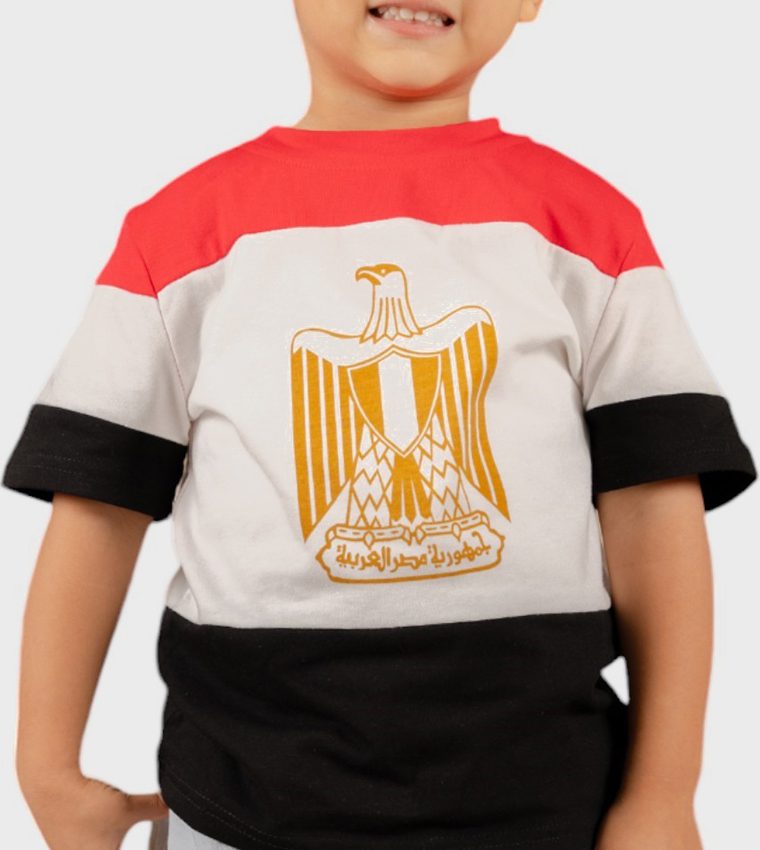 تيشيرت بأكمام قصيرة وطبعة علم مصر