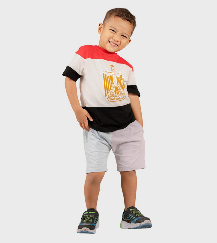 تيشيرت بأكمام قصيرة وطبعة علم مصر