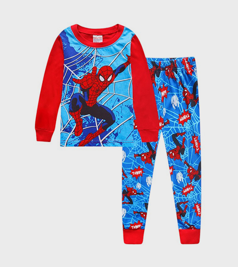 طقم بيجاما بأكمام طويلة بطبعة ويب وندر