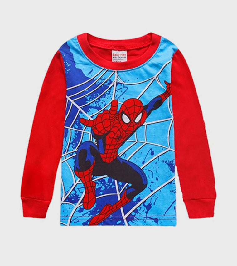 طقم بيجاما بأكمام طويلة بطبعة ويب وندر