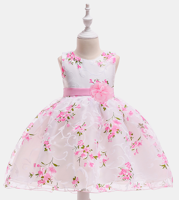 Floral Print and Applique Party Dress 