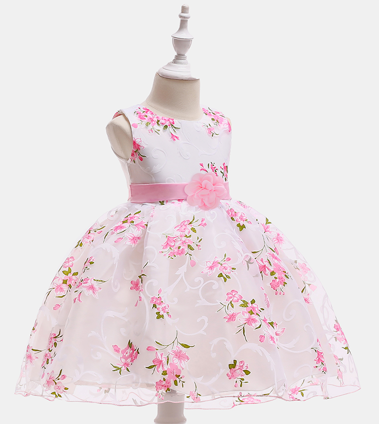 Floral Print and Applique Party Dress 