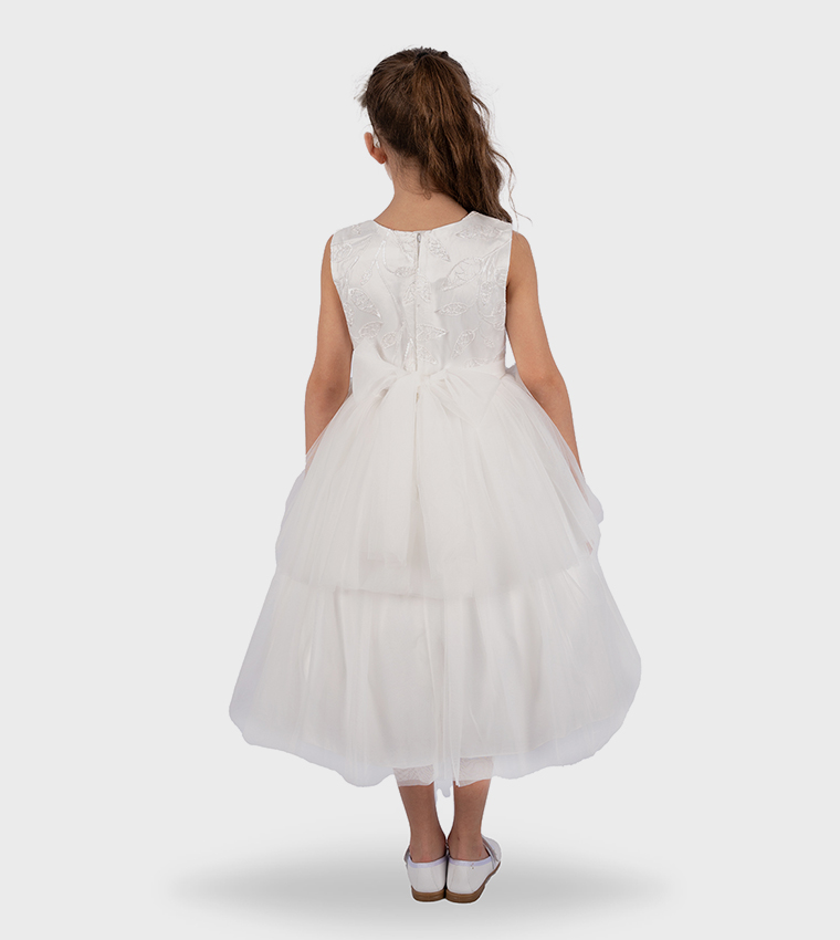 Embroidered Layered Dress with Headband