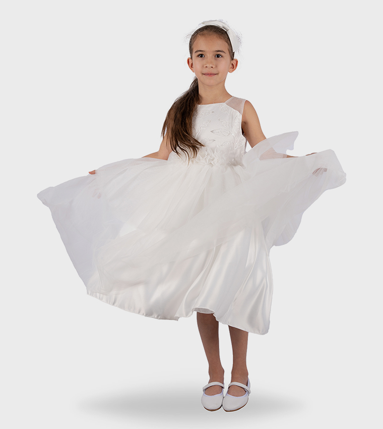 Embroidered Layered Dress with Headband