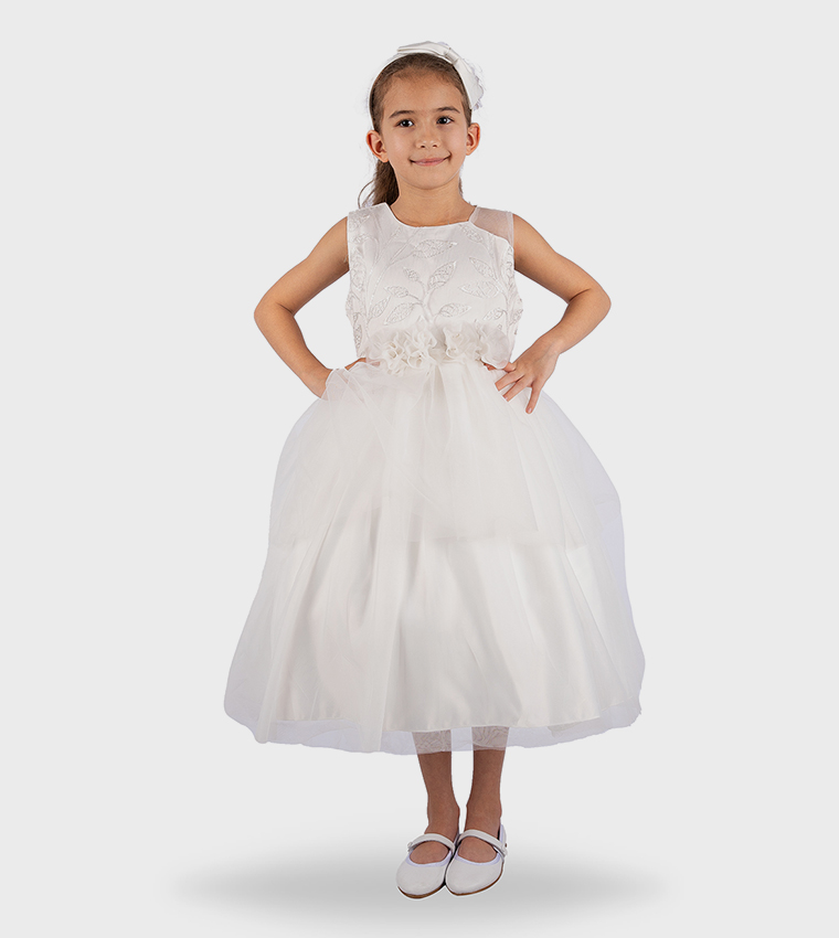 Embroidered Layered Dress with Headband