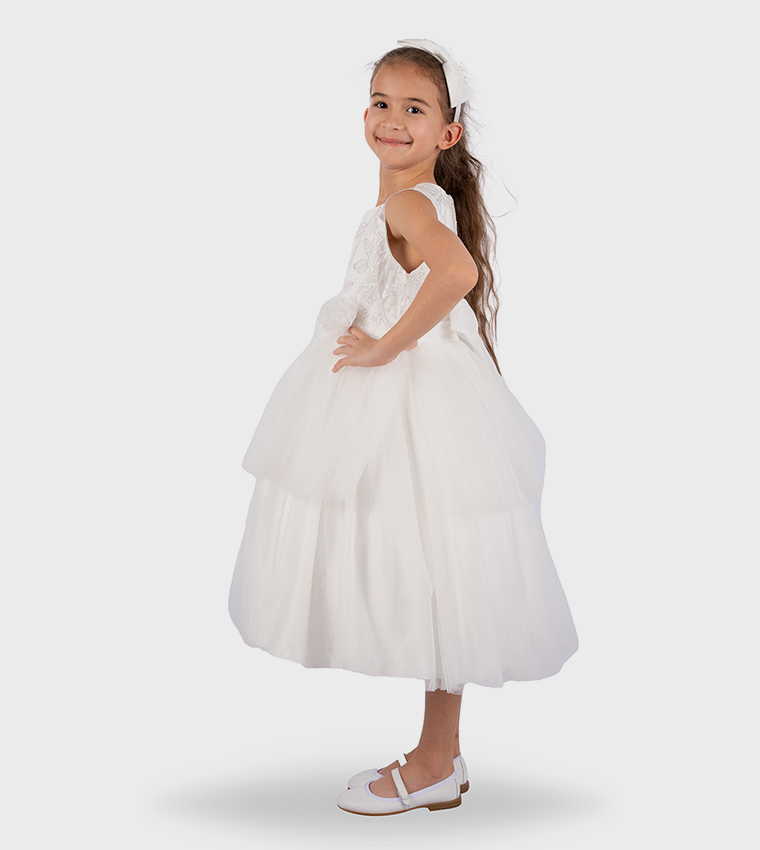 Embroidered Layered Dress with Headband