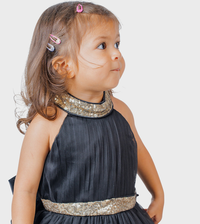 Sequined Little Black Swan Party Dress