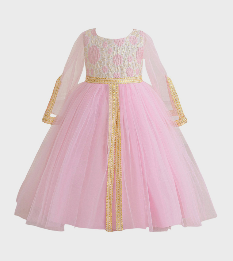 Patterned Long Sleeves Party Gown