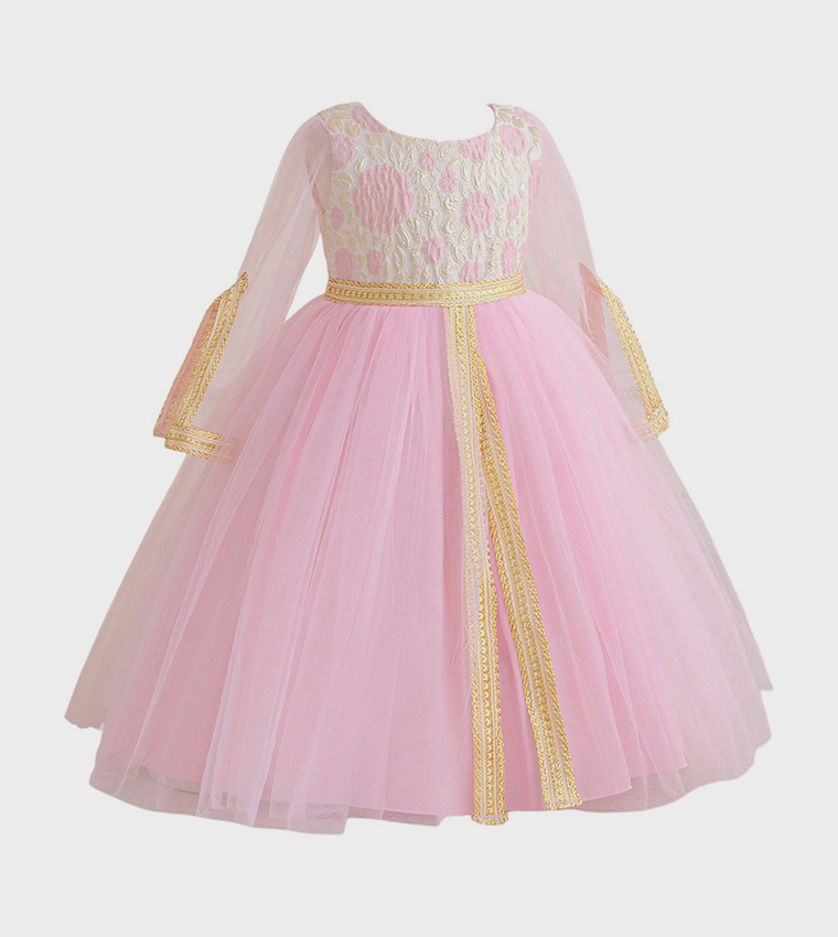 Patterned Long Sleeves Party Gown