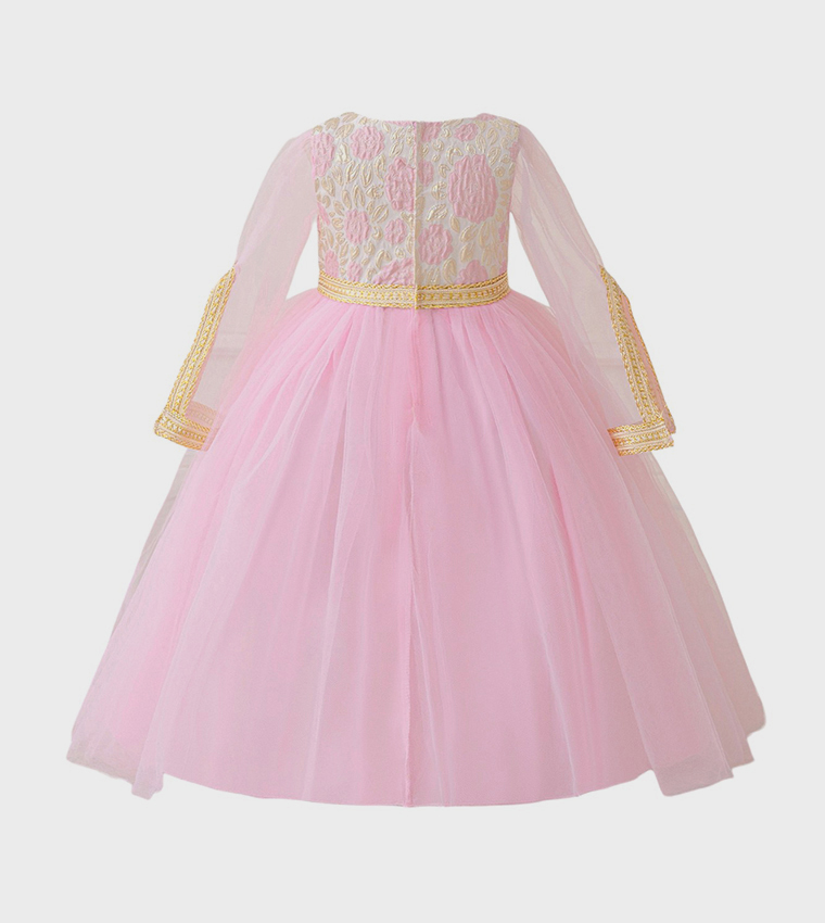 Patterned Long Sleeves Party Gown