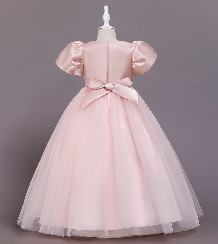 Pearl Embellished Puff Sleeves Party Dress