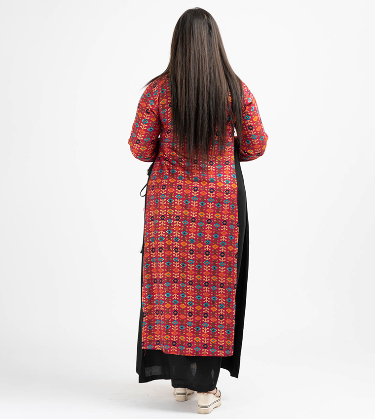 Printed Long Sleeves Layered Jalabiya
