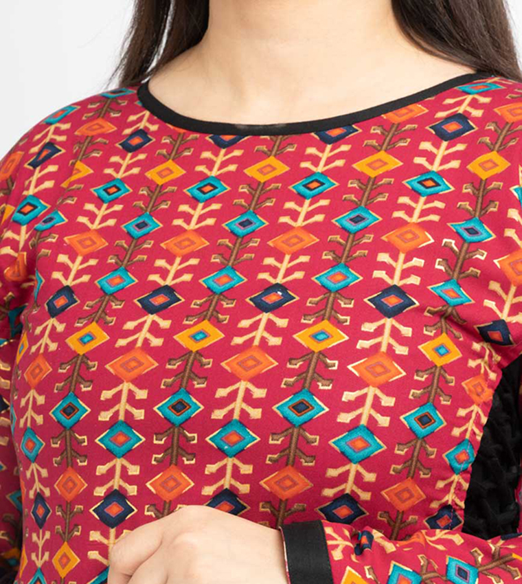 Printed Long Sleeves Layered Jalabiya