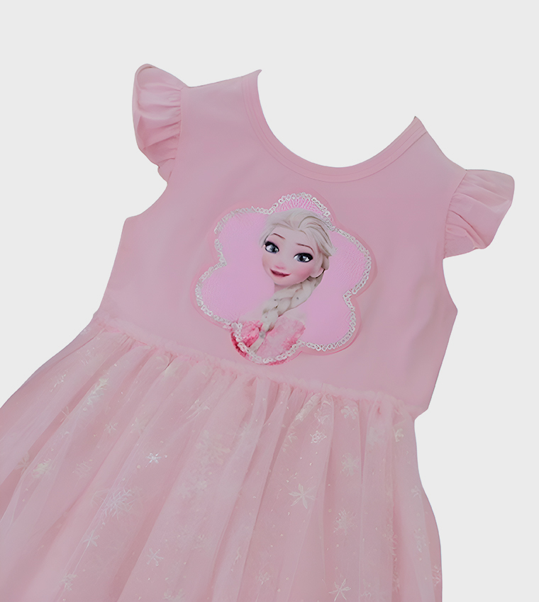 Elsa Pixie Sparkle Print Sequin Detail Fit and Flare Dress