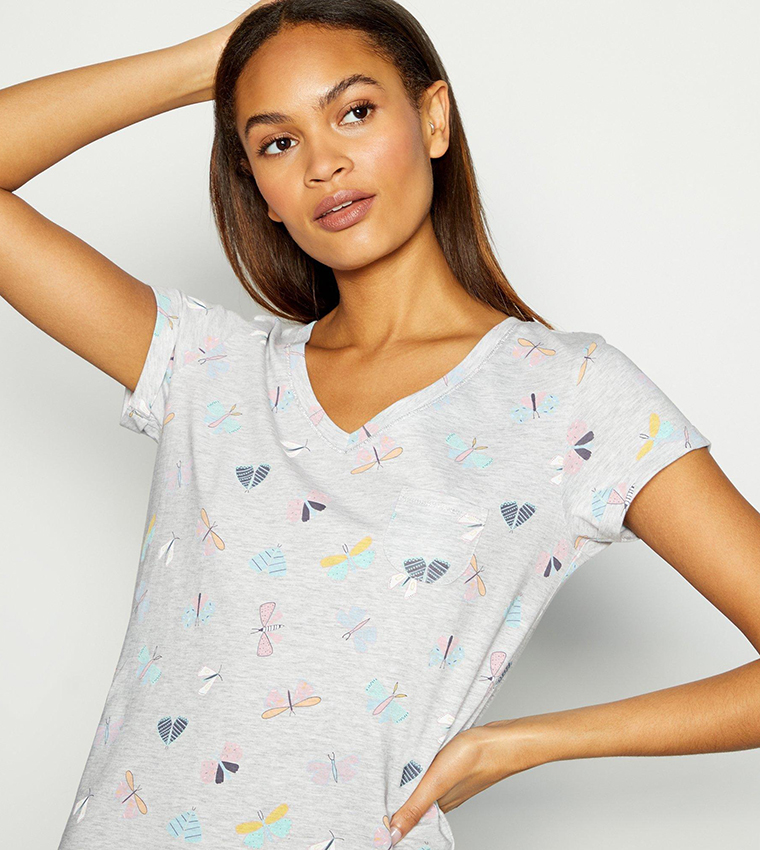 Buy Debenhams Butterfly Print Cotton Nightdress In Grey