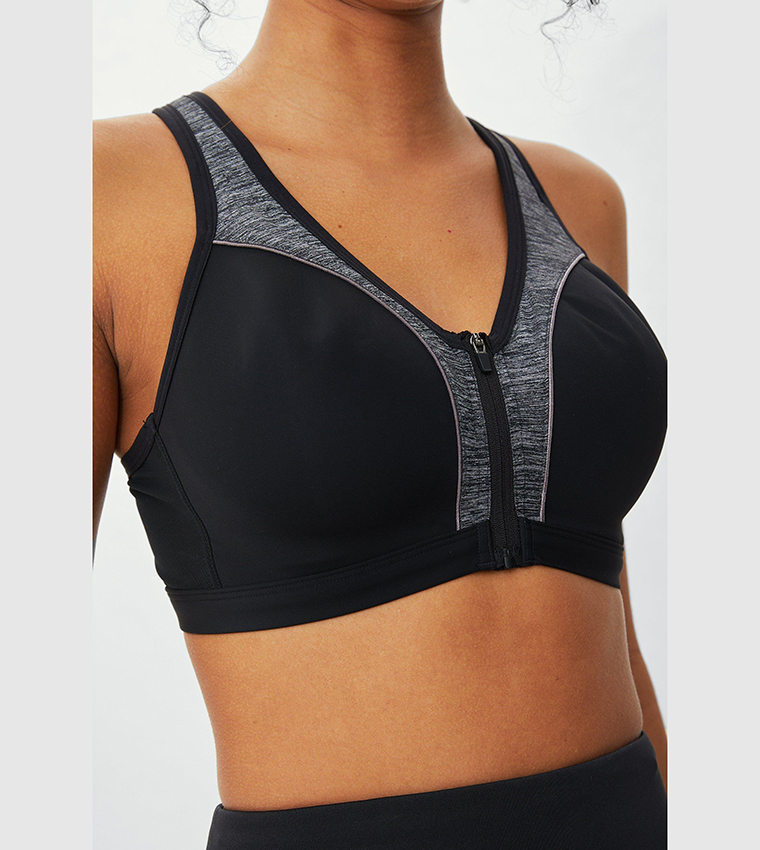 Buy Debenhams Medium Impact Moulded Zip Front Sports Bra In Black