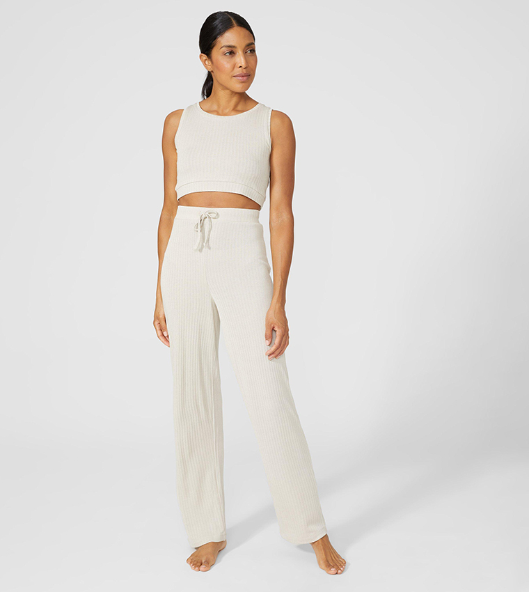 Buy Debenhams Soft Touch Rib Wide Leg Sleep Pants In White 6thStreet Bahrain