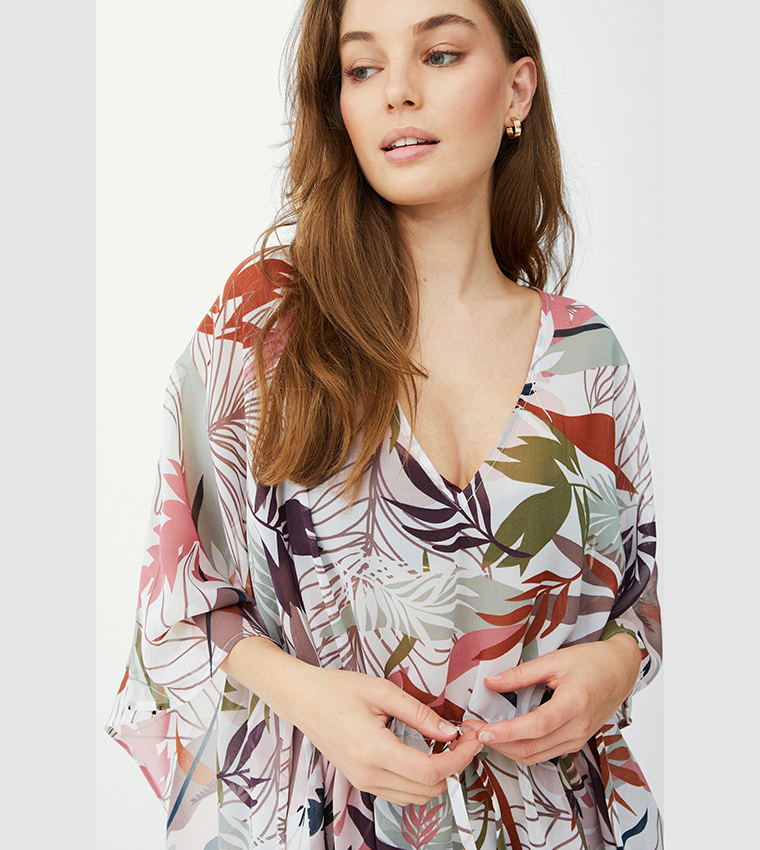 Buy Debenhams Tie Waist Printed Beach Dress In Blush 6thStreet Qatar