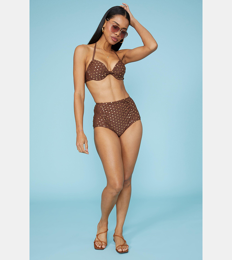 Buy Debenhams Foil Spot Print High Waist Bikini Bottoms In Brown 6thStreet Kuwait
