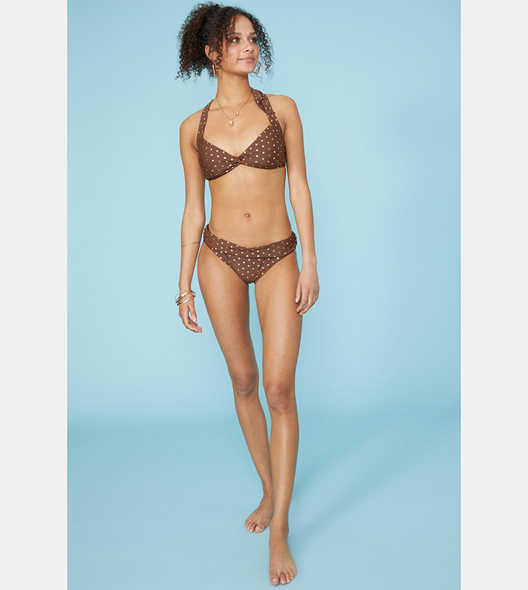 Buy Debenhams Foil Spot Print Fold Front Bikini Bottoms In Brown 6thStreet Oman