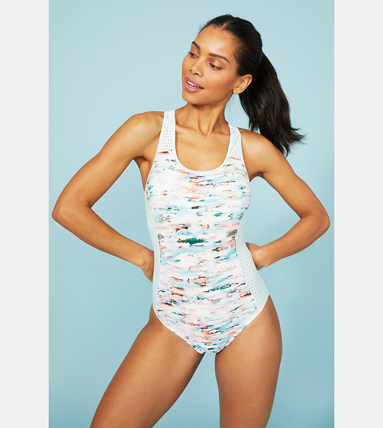 Buy Debenhams Racer Back Blured Print Active Swimsuit In Multiple Colors 6thStreet Bahrain