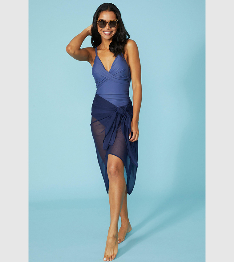 Buy Debenhams Twist Front Swimsuit In Blue 6thStreet Kuwait