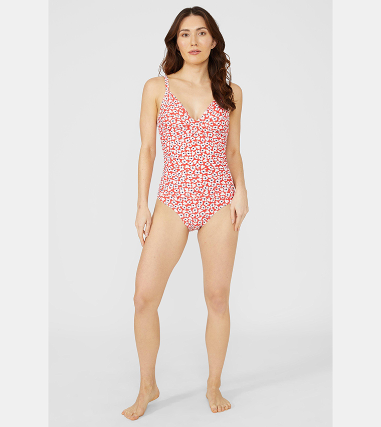 Buy Debenhams Ditsy Floral Twist Front Swimsuit In Red 6thStreet Oman
