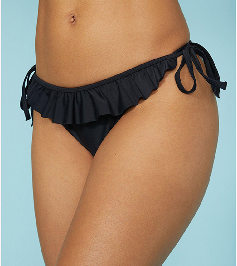 Buy Debenhams Plain Frill Tie Side Bikini Bottoms In Black 6thStreet Kuwait