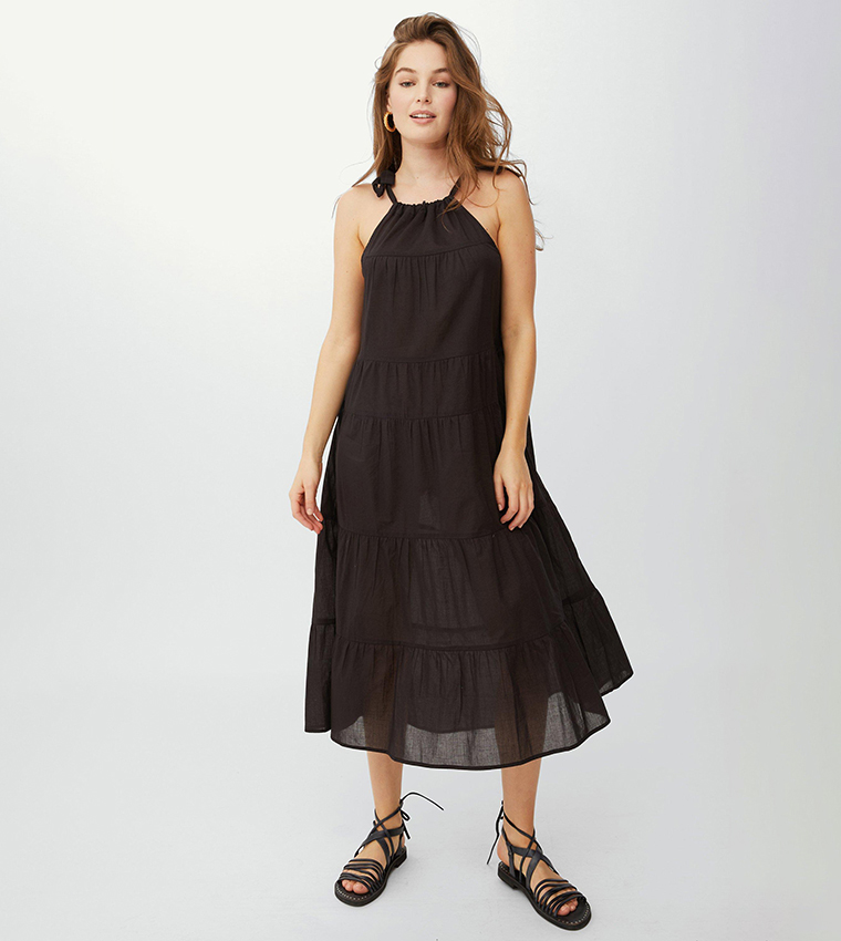 Buy Debenhams Cotton Tiered Midi Dress In Black 6thStreet Bahrain