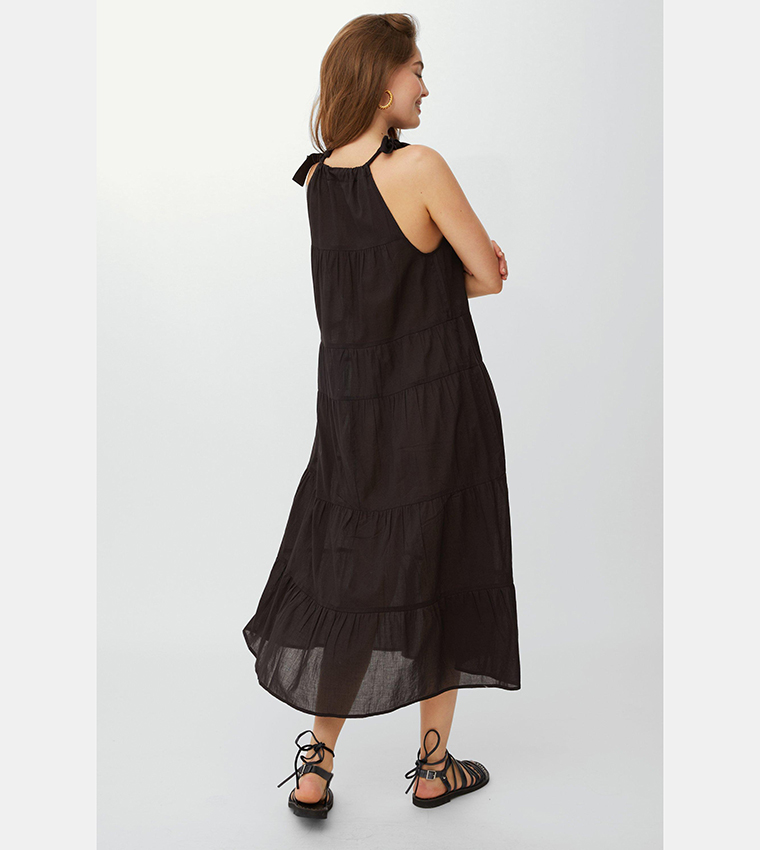 Buy Debenhams Cotton Tiered Midi Dress In Black 6thStreet Qatar