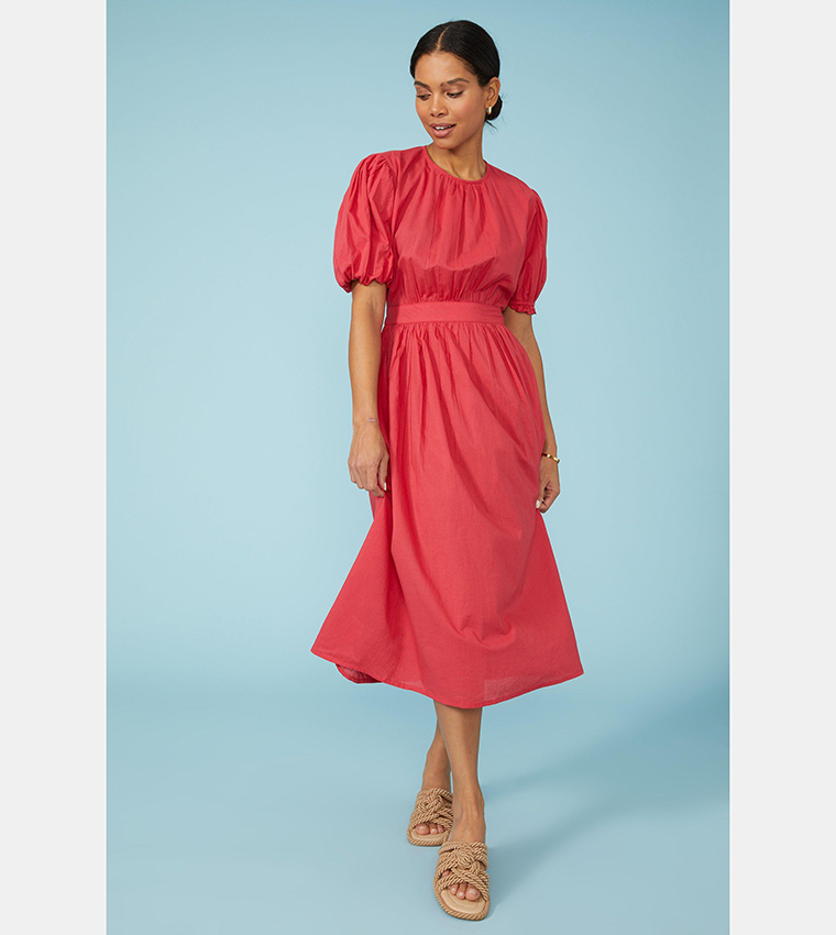 Buy Debenhams Lightweight Cotton Cut Out Midi Dress In Red 6thStreet Qatar