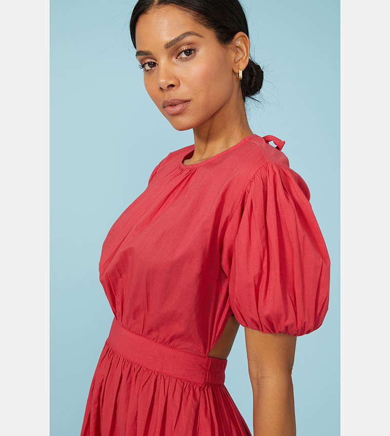 Buy Debenhams Lightweight Cotton Cut Out Midi Dress In Red 6thStreet Qatar