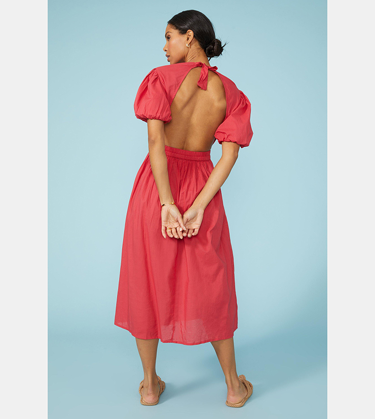 Buy Debenhams Lightweight Cotton Cut Out Midi Dress In Red 6thStreet Qatar