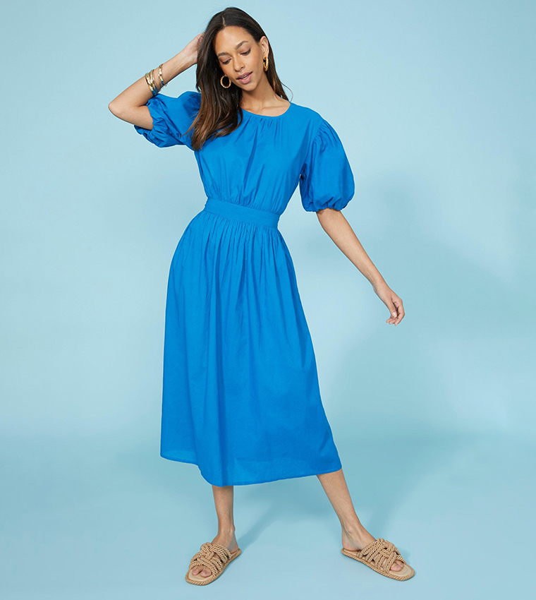 Buy Debenhams Lightweight Cotton Cut Out Midi Dress In Blue 6thStreet UAE