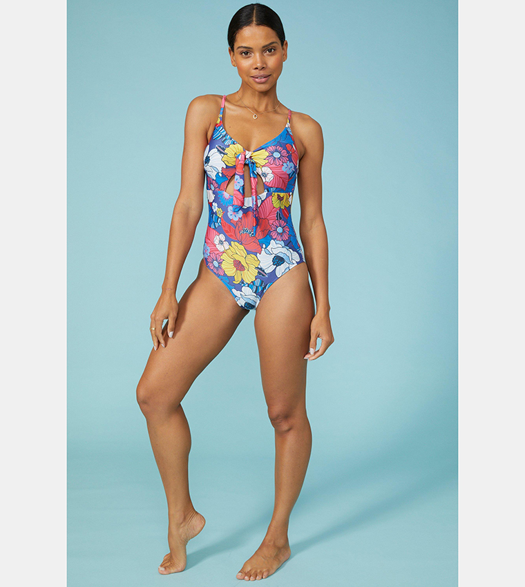 Buy Debenhams Floral Knot Front Detail Swimsuit With Tummy Control In Multiple Colors 6thStreet Qatar