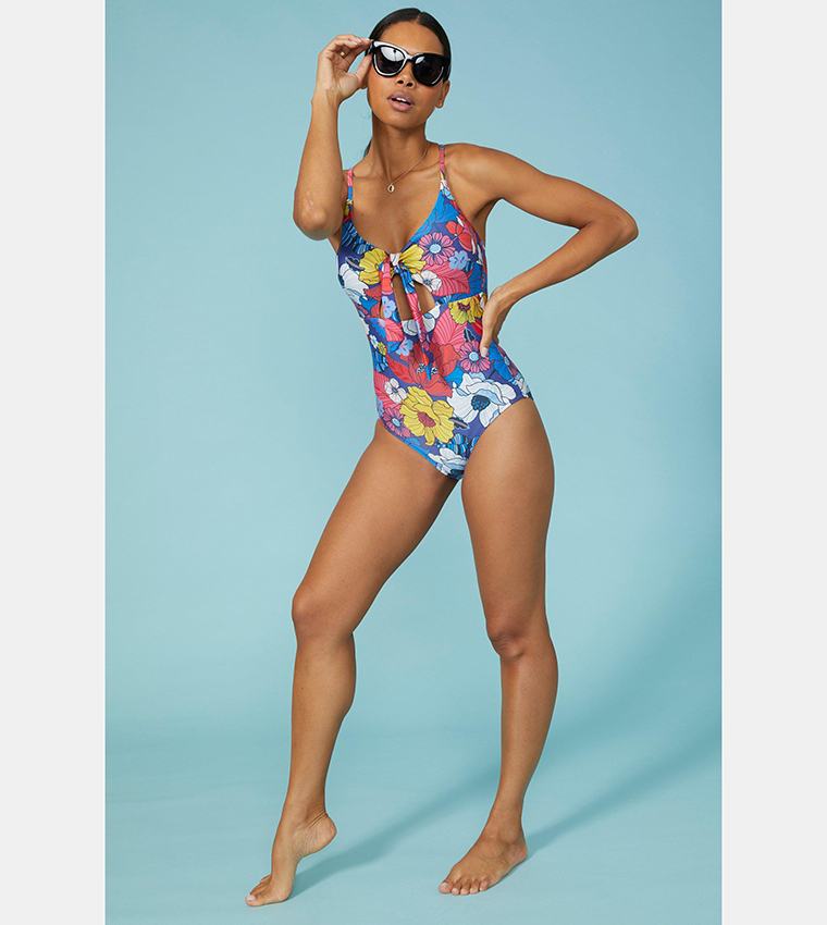 Buy Debenhams Floral Knot Front Detail Swimsuit With Tummy Control In Multiple Colors 6thStreet Qatar