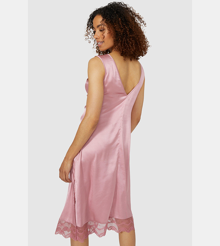 Buy Debenhams Solid Nightdress With Lace In Pink 6thStreet UAE