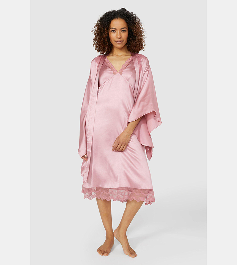 Buy Debenhams Solid Nightdress With Lace In Pink 6thStreet UAE