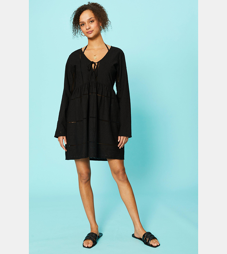 Buy Debenhams Broderie Long Sleeves Mini Dress In Black 6thStreet Bahrain